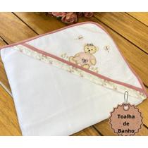Toalha De Banho Bebe Com Capuz Forrada Tema Ursa Rose