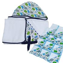 Toalha de Banho Bebe Dupla Camada com Capuz e Forro Fralda + 11 Pano de Boca Bebe Dupla Camada Estampado 100% Algodão - Mãe e Filho Enxovais