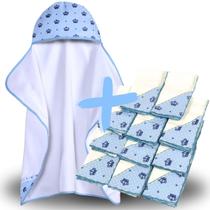 Toalha de Banho Bebe Dupla Camada com Capuz e Forro Fralda + 11 Pano de Boca Bebe Dupla Camada Estampado 100% Algodão - Mãe e Filho Enxovais