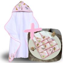 Toalha de Banho Bebe Dupla Camada com Capuz e Forro Fralda + 11 Pano de Boca Bebe Dupla Camada Estampado 100% Algodão - Mãe e Filho Enxovais Toalha de Banho Bebe Dupla Camada com Capuz e Forro Fralda + 11 Pano de Boca Bebe Dupla Camada Estampado 100% Algodão - Mãe e Filho Enxovais