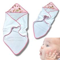 Toalha de Banho Bebê Dupla Face com Capuz Estampado Forrado Super Absorvente 70x70 cm - Mãe e Filho Enxovais