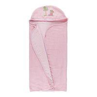 Toalha de Banho Bebê Felpa e Forro Fralda com Capuz Bordado 100 Algodão Rosa