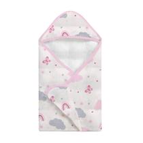 Toalha de Banho Bebê Fralda com Touca Rosa Arco Íris