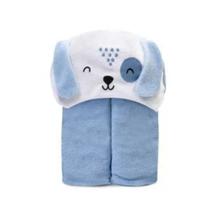 Toalha De Banho Bebe Infantil Atoalhada Com Forro de Fralda Mami Bichuus Com Touca Capuz Bordado Cor:Azul Cachorrinho