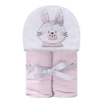 Toalha De Banho Bebe Infantil Felpuda Com Forro de Fralda Papi Touca Capuz Bordado Ovelha Gil Cor:Coelhinha