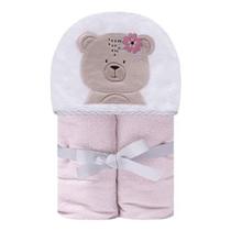 Toalha De Banho Bebe Infantil Felpuda Com Forro de Fralda Papi Touca Capuz Bordado Ovelha Gil Cor:Ursa Ema