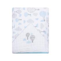 Toalha De Banho Bebê Soft 100% Algodão C/Capuz Bordado Balões no Céu