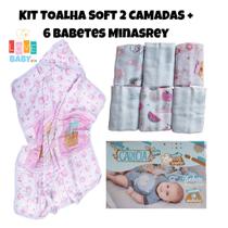Toalha de banho bebê Soft 2 camadas + 6 babetes Carícia - Minasrey