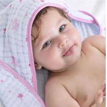 Toalha de Banho Bebê Soft Com Capuz Menina e Menino 85cm x 85cm 100% Algodão Caricia Minasrey