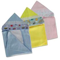 Toalha de Banho com Capuz de Bebê AMARELA AZUL ROSA Forrada com Fralda Recém Nascido