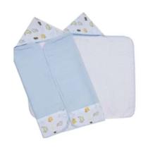 Toalha De Banho Dupla Face Com Capuz Azul Caricia Baby - Minasrey Toalha De Banho Dupla Face Com Capuz Azul Caricia Baby - Minasrey