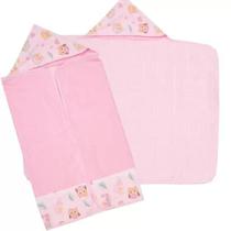 Toalha De Banho Dupla Face Com Capuz Rosa Caricia Baby - Minasrey