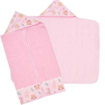 Toalha De Banho Dupla Face Com Capuz Rosa Caricia Baby - Minasrey