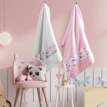 Toalha de Banho Felpuda Infantil 280g Algodão Elefantinhos Rosa e Branco