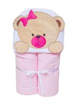 Toalha De Banho Felpuda Ursinho Rosa Com Capuz - Papi Toalha De Banho Felpuda Ursinho Rosa Com Capuz - Papi