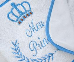 Toalha de Banho Forrada com Capuz p/ bebe Menino Meu Principe - Saída de banho Bebe Menino Azul