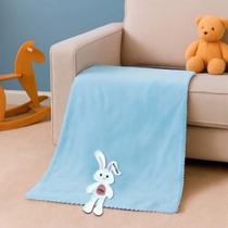 Toalha de Banho Infantil 70x140cm Microfibra Soft Bichinhos com Abas em Relevo Cor:Coelho Azul Claro