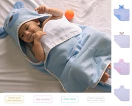 Toalha de banho infantil bebê lisa c/ capuz bordado e forro de fralda bichos - baby joy - INCOMFRAL