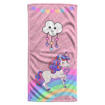 Toalha de Banho Infantil Menina com Estampa Encantada de Unicórnio Colorido em Algodão