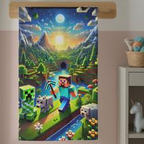 Toalha de Banho Infantil Menino Estampada Game Craft Blocos em Algodão Macio Colorida Lançamento