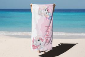 Toalha de Banho Infantil Verão Praia Elefante Rosa Personalizado Nome Pérola