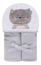 Toalha De Banho para Bebe Infantil Felpuda Papi Friends Forrada Com Fralda Com Touca Capuz Bordado Gatinha Miau