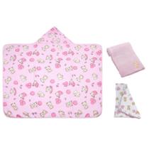 Toalha de Banho para Bebê Kit Banho 03 Peças Estampada Ursa Balões Linha Bercinho - Incomfral