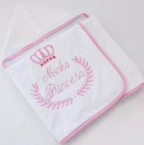 Toalha de Banho para Bebe Menina Forrada com Capuz Minha Princesa - Saída de banho nenem Menina Rosa