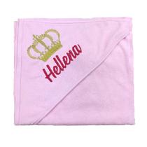 Toalha de banho rosa com capuz bordado coroa personalizado com o nome do bebê
