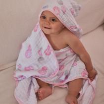 Toalha de banho soft com capuz - balões rosa - baby joy - incomfral