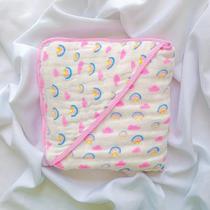 Toalha De Banho Soft Premium Para Bebê com Capuz 3 Camadas Arco Íris Rosa