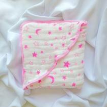 Toalha De Banho Soft Premium Para Bebê com Capuz 3 Camadas Estrela Rosa