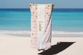 Toalha de Banho Verão Praia Bolinhas Personalizado Nome Luna