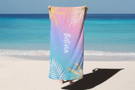 Toalha de Banho Verão Praia Fundo Degrade e Folhas Personalizado Nome Betina