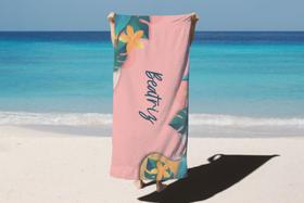 Toalha de Banho Verão Praia Fundo Rosa Personalizado Nome Beatriz