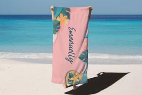 Toalha de Banho Verão Praia Fundo Rosa Personalizado Nome Emanuelly