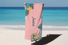 Toalha de Banho Verão Praia Fundo Rosa Personalizado Nome Júlia - Deluzz