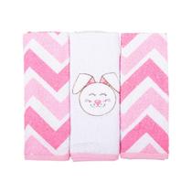 Toalha de boca kit 3 pçs com bordadinho e vies coelha rosa