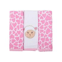 Toalha de boca kit 3 pçs com bordadinho e vies ovelha rosa