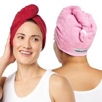 Toalha de cabelo de microfibra Turbie Twist, pacote com 2 unidades Deep Claret e Sea Pink