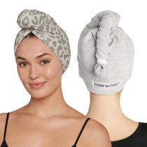 Toalha de cabelo de microfibra Turbie Twist, pacote com 2 unidades, Snow Leopard & Grey