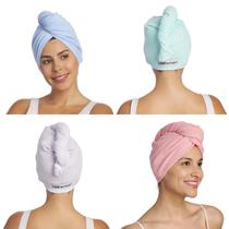 Toalha de cabelo de microfibra Turbie Twist, pacote com 4 unidades para beleza e viagens