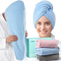 Toalha de cabelo de microfibra YFONG, pacote com 3 para mulheres (cinza, rosa, azul)