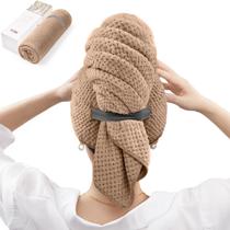 Toalha de cabelo Wrap YFONG Large para mulheres, microfibra marrom
