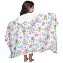 Toalha de Capuz Banho Infantil Algodão Felpuda Menina Estampa Unicórnio