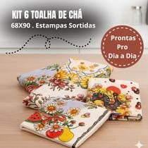 Toalha De Chá Kit Com 6 Estampa Sortida 90x68cm 100% Algodão