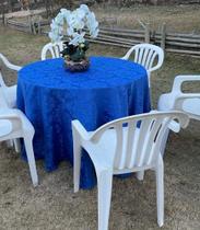 Toalha de jackard azul royal pra mesa redonda tampão até 1,20