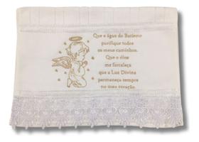 Toalha de lavabo Bordada Anjo Batismo - DaniBordados