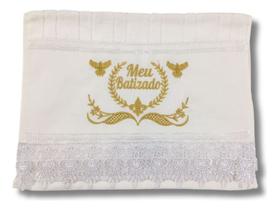 Toalha de lavabo Branca Bordada Meu Batizado - DaniBordados