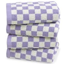 Toalha de mão Jacquotha Lilac xadrez 100% algodão, conjunto de 4